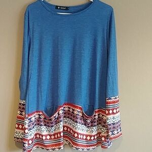 𝅺OASAP LONG TUNIC TOP BLUE RED POCKETS
